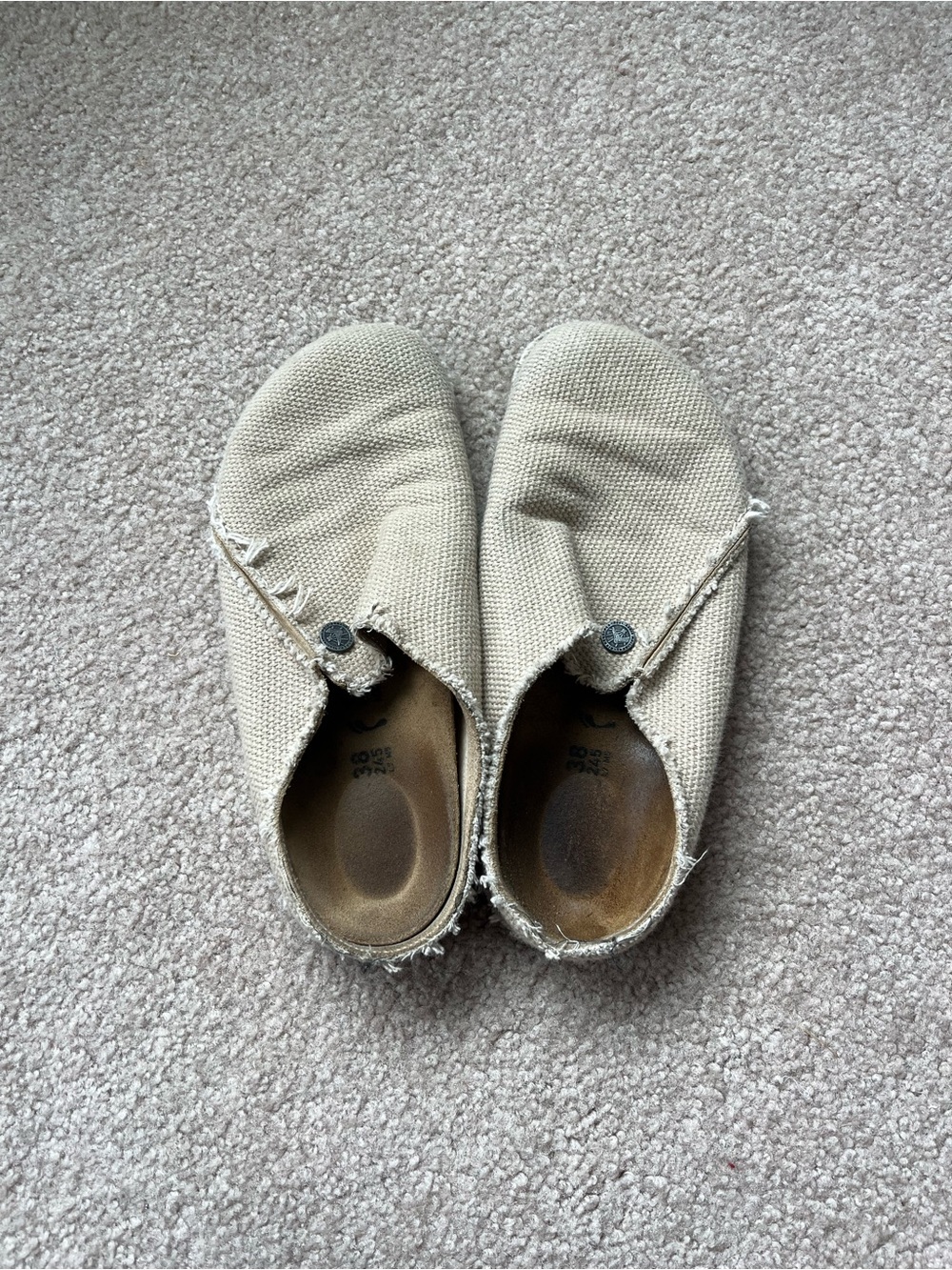 Casual Birkenstock Slip-On Canvas Mules in Beige